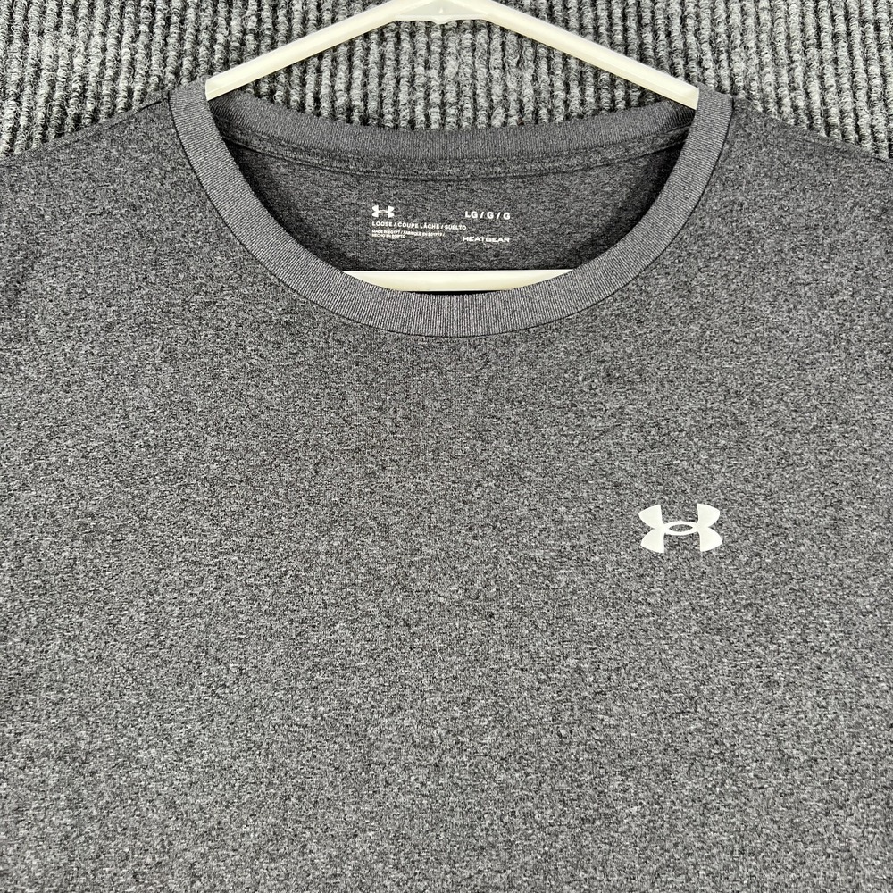 Under Armour Shirt Womens Large Gray Short Sleeve Loose Fit Heat Gear Crew Neck